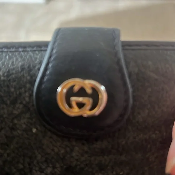 Sold-Gucci kiss lock wallet black leather gold hardware. Vintage SR 035 904 0902 - Picture 3 of 15